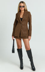 Gretchen Blazer - Slim Fitting Single Breasted Faux Suede Blazer in Brown