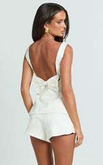 Jacobs Two Piece Set - Square Neck Bow Top and High Waist Mini Short Set in White