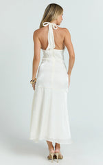 Carmela Midi Dress - Gather Bust and Shoulder Strap With Front Leg Split Dress in Off White