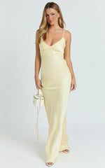 Liliane Maxi Dress - Lace Trim Bias Cut Dress in Lemon