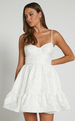 Kena Mini Dress - Jacquard Bustier Dress in White