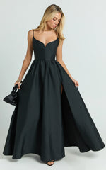 Kali Maxi Dress - Sweetheart Fit And Flare High Split Dress in Black
