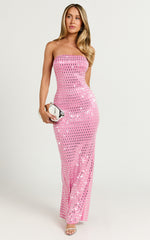 Joyce Maxi Dress - Heat Press Strapless Dress in Pink