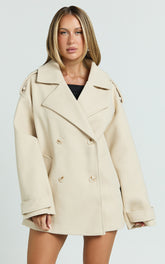 Adriana Coat - Double Breasted Short Wool Like Coat in Cream