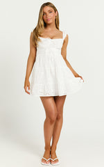 Nieza Mini Dress - Short Sleeve Corset Detail Mini Dress in White
