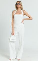 Koko Jumpsuit - Square Neck Halter Tailored Jumpsuit in White