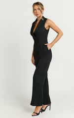 Octavie Jumpsuit - Plunge Wide Leg Jumpsuit in Black