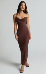 Ariel Midi Dress - Mesh Bodycon Tie Detail Dress in Chocolate