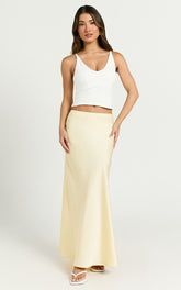 Amari Maxi Skirt - High Waisted Bias Cut Skirt in Lemon