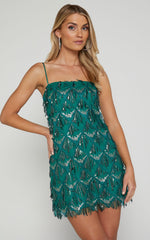Shook Mini Dress - Cami Sequin Fringe Dress in Emerald Sequin