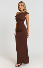 Genie Maxi Dress - Off The Shoulder Dress in Chocolate