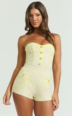 Jada Playsuit - Boucle Sweetheart Button Detail Playsuit in Lemon