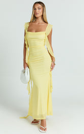 Rosha Maxi Dress - Ruffle Strap Dress in Butter