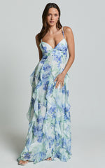 Amalie The Label - Rosalie Strappy Cut Out Ruffle Detail Maxi Dress in Elysian Print