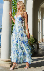 Amalie The Label - Rosalie Strappy Cut Out Ruffle Detail Maxi Dress in Elysian Print