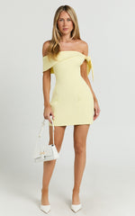 Cecilia Mini Dress - Off Shoulder Tie Detail Dress in Lemon
