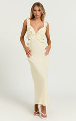 Dahlia Midi Dress - Ruffle Details Slip Dress in Lemon