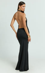 Lizzy Maxi Dress - Backless Ruched Bodycon Dress in Black