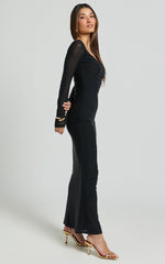 Stephie Maxi Dress - Cowl Neck Low Back Mesh Dress in Black