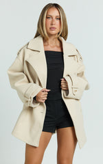 Adriana Coat - Double Breasted Short Wool Like Coat in Cream