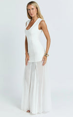 Frances Maxi Dress - Contrast U Neck Godet A Line Dress in Ivory