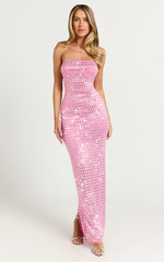 Joyce Maxi Dress - Heat Press Strapless Dress in Pink