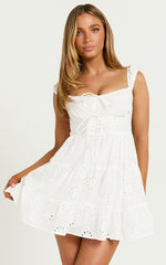 Nieza Mini Dress - Short Sleeve Corset Detail Mini Dress in White