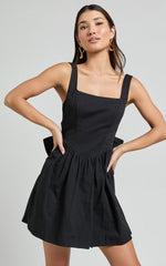 Vanny Mini Dress - Square Neck Tie Back Dress in Black