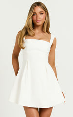 Ida Mini Dress - Wide Strap Straight Neck Bow Back Dress in White