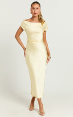 Menette Midi Dress - Short Sleeve Low Back Dress in Butter