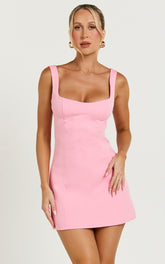 Aretha Mini Dress - Corset Panel Dress in Pink