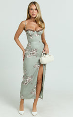 Benson Midi Dress - Sweetheart Neck Bustier Bodycon Dress in Botanical Bliss