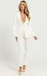 Brianna Blazer - Straight Fit Single Breasted Tailored Blazer in White