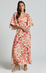 Amalie The Label - Thalia Linen Blend Puff Sleeve Midi Dress in Sienna Print