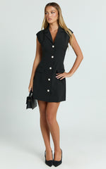 Janille Mini Dress - Button Through Dress in Black