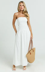 Mikkie Midi Dress - Strapless Drop Waist Side Detailing Dress in White