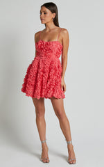 Alvia Mini Dress - 3d Flower Full Skirt Dress in Hot Pink