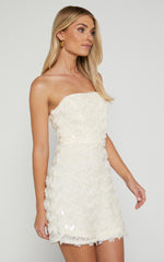 Nola Mini Dress - Strapless Sequin Dress in Cream