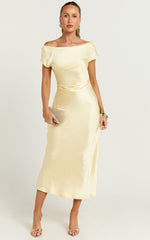 Menette Midi Dress - Short Sleeve Low Back Dress in Butter