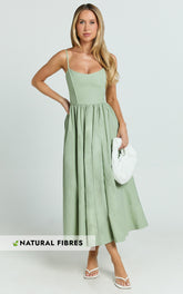 Braelyn Midi Dress - Scoop Neck Flare Dress in Sage