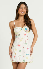 Amalie The Label - Kalista Bustier Tie Up Back Mini Dress in Tropical Oasis Print