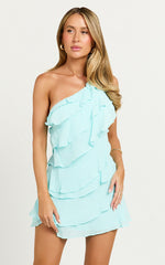 Cerin Mini Dress - Tiered Ruffle Dress in Blue