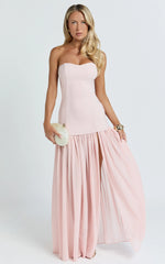 Jocelyn Maxi Dress - Strapless Ruched Fit And Flare Dress in Pink