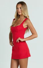 Aretha Mini Dress - Corset Panel Dress in Red