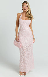 Benny Maxi Dress - Halter Neck Backless Bodycon Dress in Pink