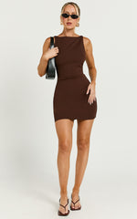 Bindi Boat Neck Bodycon Mini Dress in Chocolate