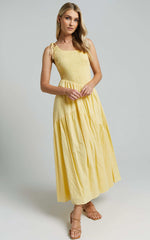 Zhibet Midi Dress - One Shoulder Tie Fit and Flare Dress in Yellow