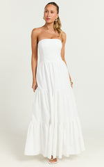 Trish Maxi Dress - Strapless Tiered Dress in White