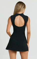 Langley Mini Dress - Sleeveless High Neck Faux Wrap Tulip Dress in Black