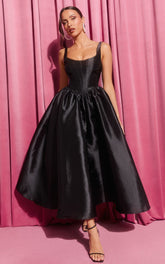 Courtney Midi Dress - Corset Panel Low Back Dress in Black